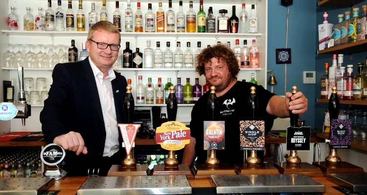 Investment Manager Dave Potts with found of Rotherham micropub the Dragon's Tap, Simon Evans